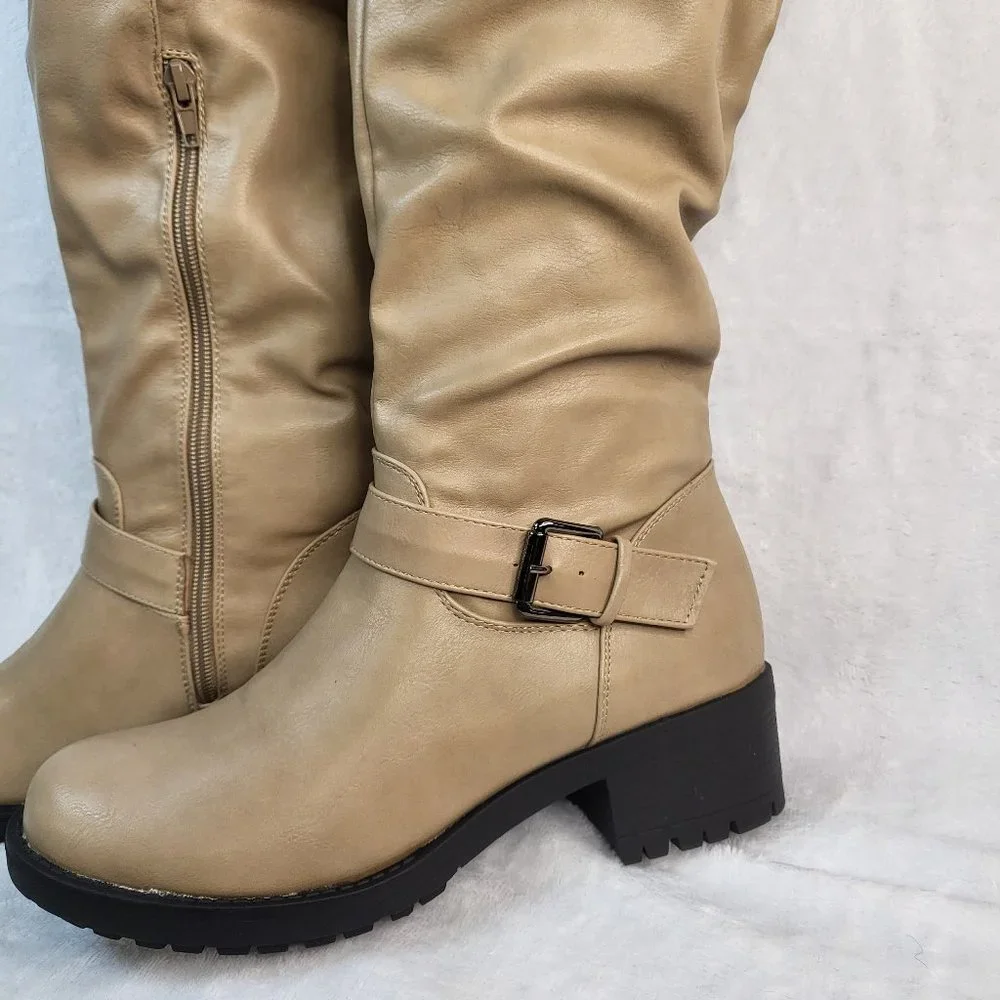 * Nature Breeze Over The Knee Light Khaki Riding Boots